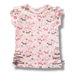 Naartjie Girls 7 Pink Kitty Spots Stripes Tee Vintage HTF